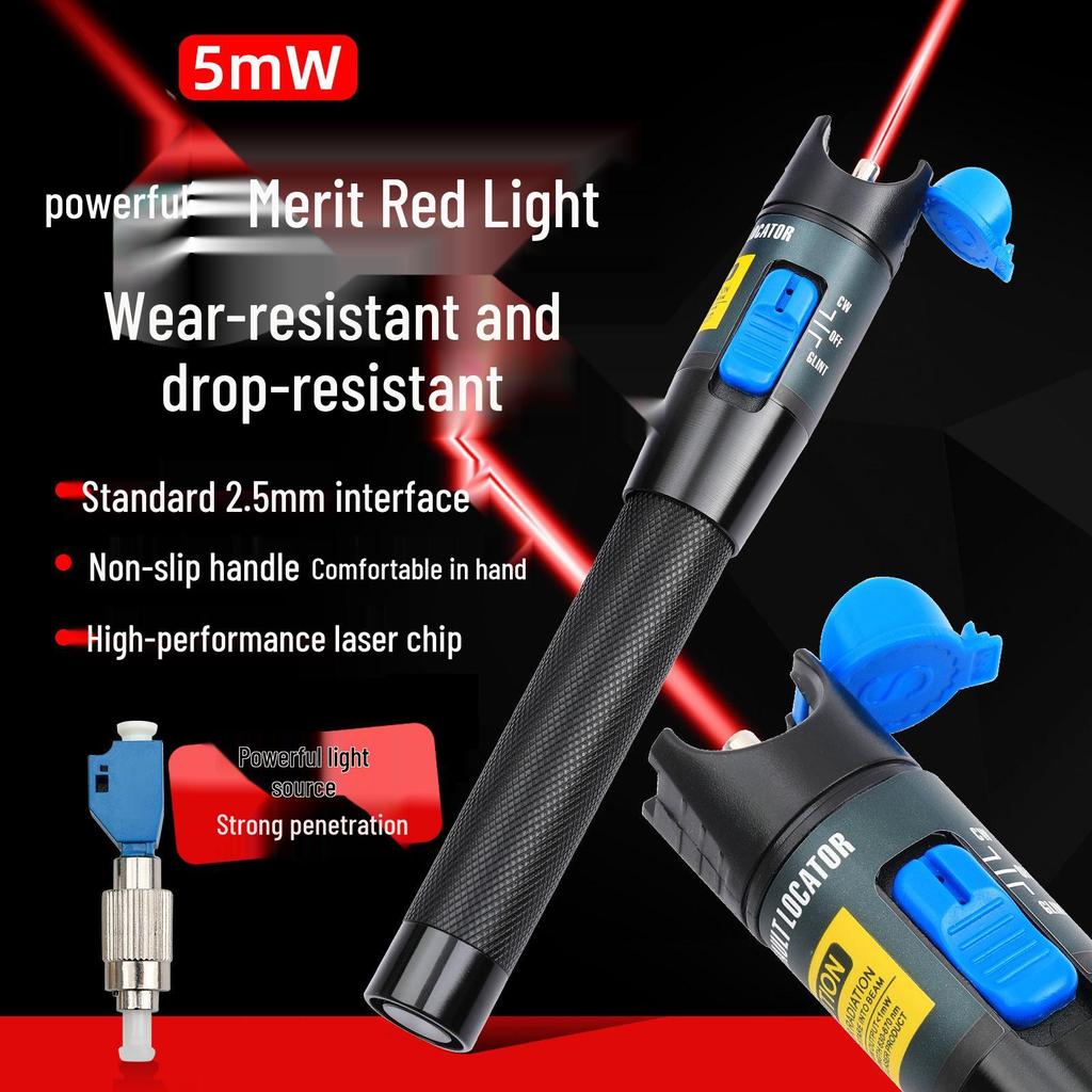 5mW Fiber Optic Red Light Fault Detector Pen with Pigtail Patch Cord, 5 Km Range