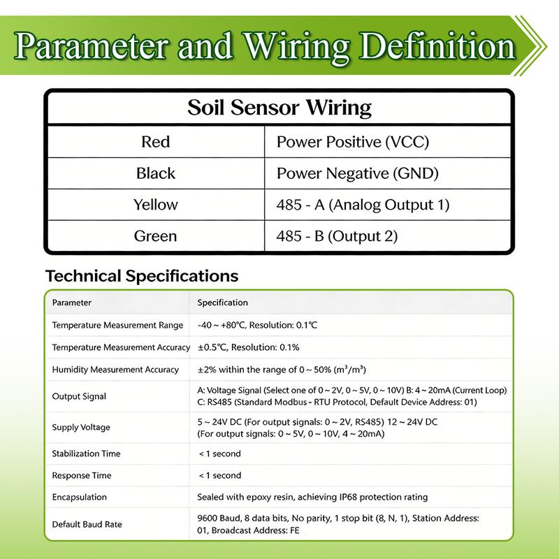 Soil Temperature Humidity Sensor Probe RS485 Output 0-5V 0-10V 4-20mA Analog Soil Moisture Detector Sensors IP68 Protection