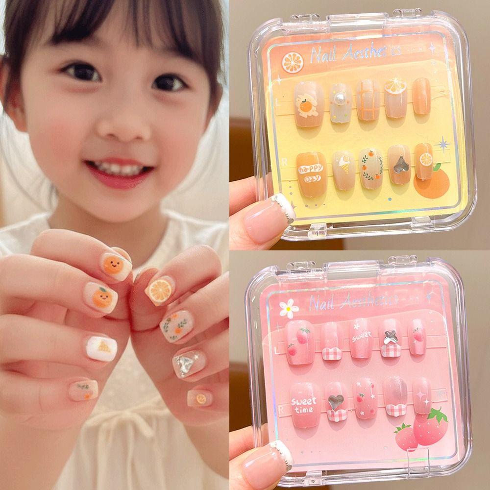 Cute Long Nail Sticker Cartoon Press on Nail New Nail Tips for Girls Students