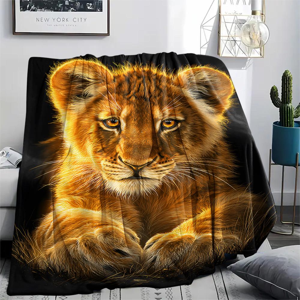 Lion Cub Print Flannel Blanket, High Quality Comfortable for All Seasons, Home Decor, Warmth and Comfort, Perfect for Christmas Gifts