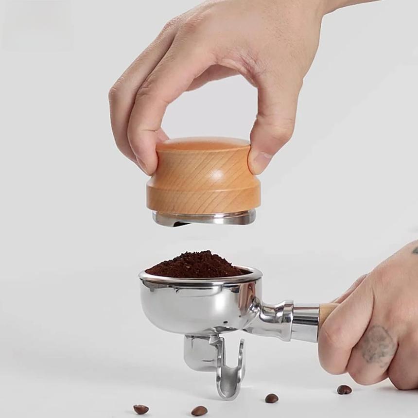 Coffee Tamper, Professional Espresso Hand Tampers 51/53/58mm, Adjustable Depth, Stainless Steel Coffee Tamper with Beech Wooden