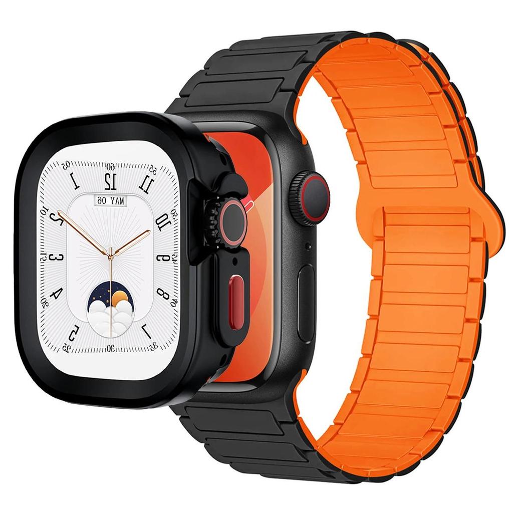 Magnetic Loop+silicone case for Apple Watch 42mm 46mm 44mm 40mm 49mm 45mm 41mm iWatch Series 11 SE 3 Ultra 3 10 9 8 7 6 5 Strap