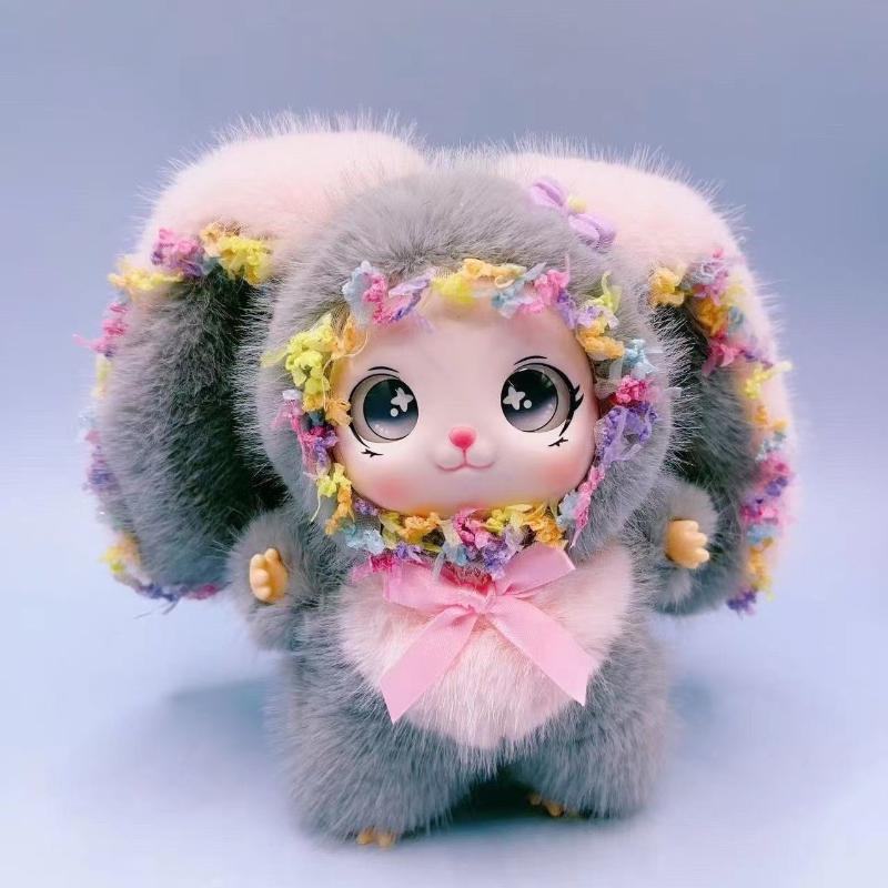 Plush Big Ears Rabbit Doll Pendant Adorable Bowknot Soft Fluffy Decor for Kids Backpack Party Favor Gift