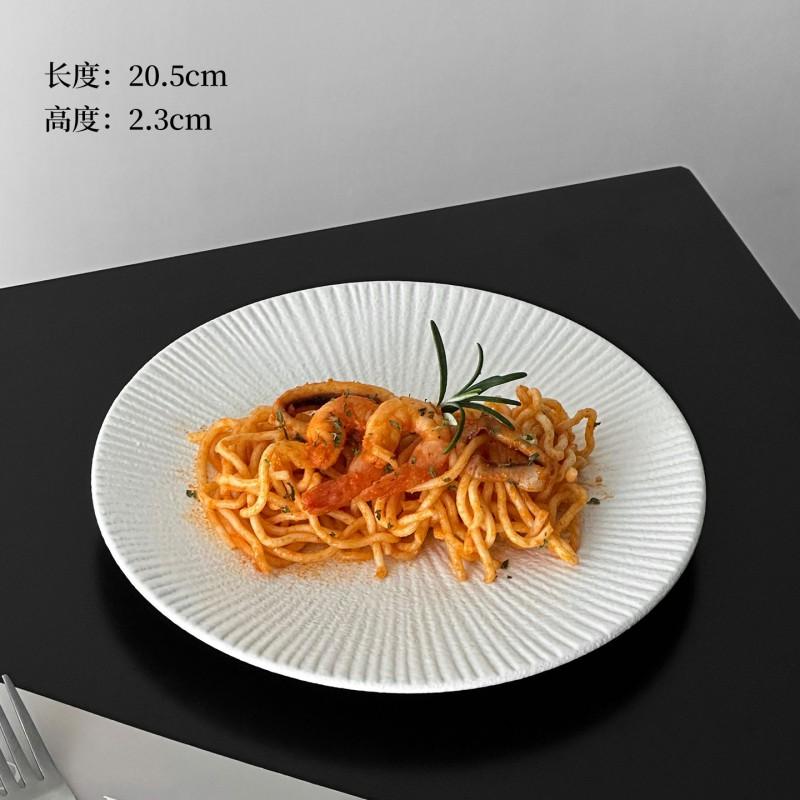 Striped Ceramic Dinner Plates 8 Inch Round Steak Pasta Dessert Home Hotel Use