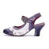 Johnature Women's Shoes Genuine Leather Retro Splicing Lace Comfortable Middle Heel Sandals