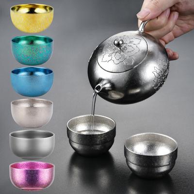 Titanium Cup Pure Titanium Tea Cup Outdoor Camping Portable Tea Set Portable Storage Home Double Layer Anti Scalding Tea Bowl