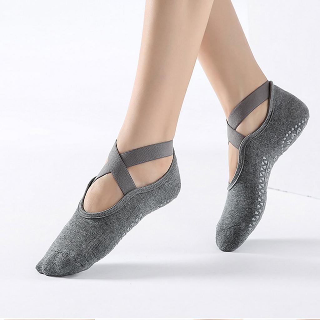 3 Pairs Bandage Yoga Socks For Women Pilates Ballet Dance Cotton Socks Non-Slip Sport Sock Gym Workout Slipper Running Grip Sock