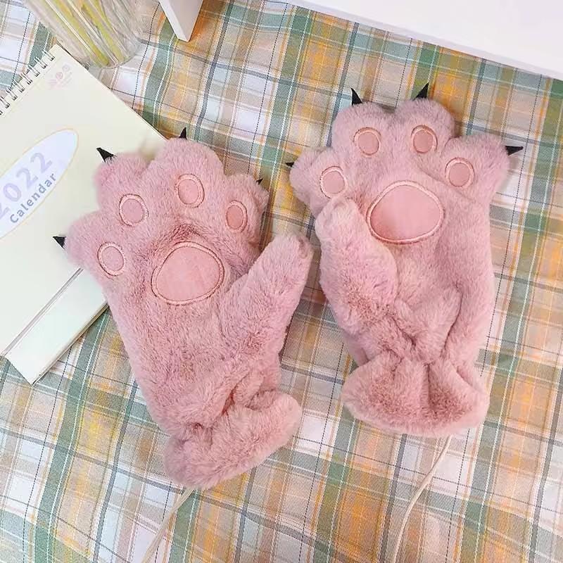 Gants Mignons Patte de Chat Patte d'Ours Doigt Entier, Conviennent aux Hommes et aux Femmes, Hiver Épais et Doux, Gants d'Extérieur Pelucheux et Chauds