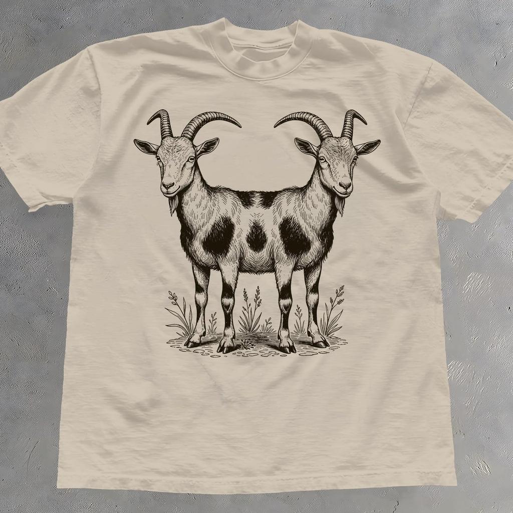 Two Headed Goat Shirt - Vintage Oddities Graphic Tee - Gothic T-Shirt