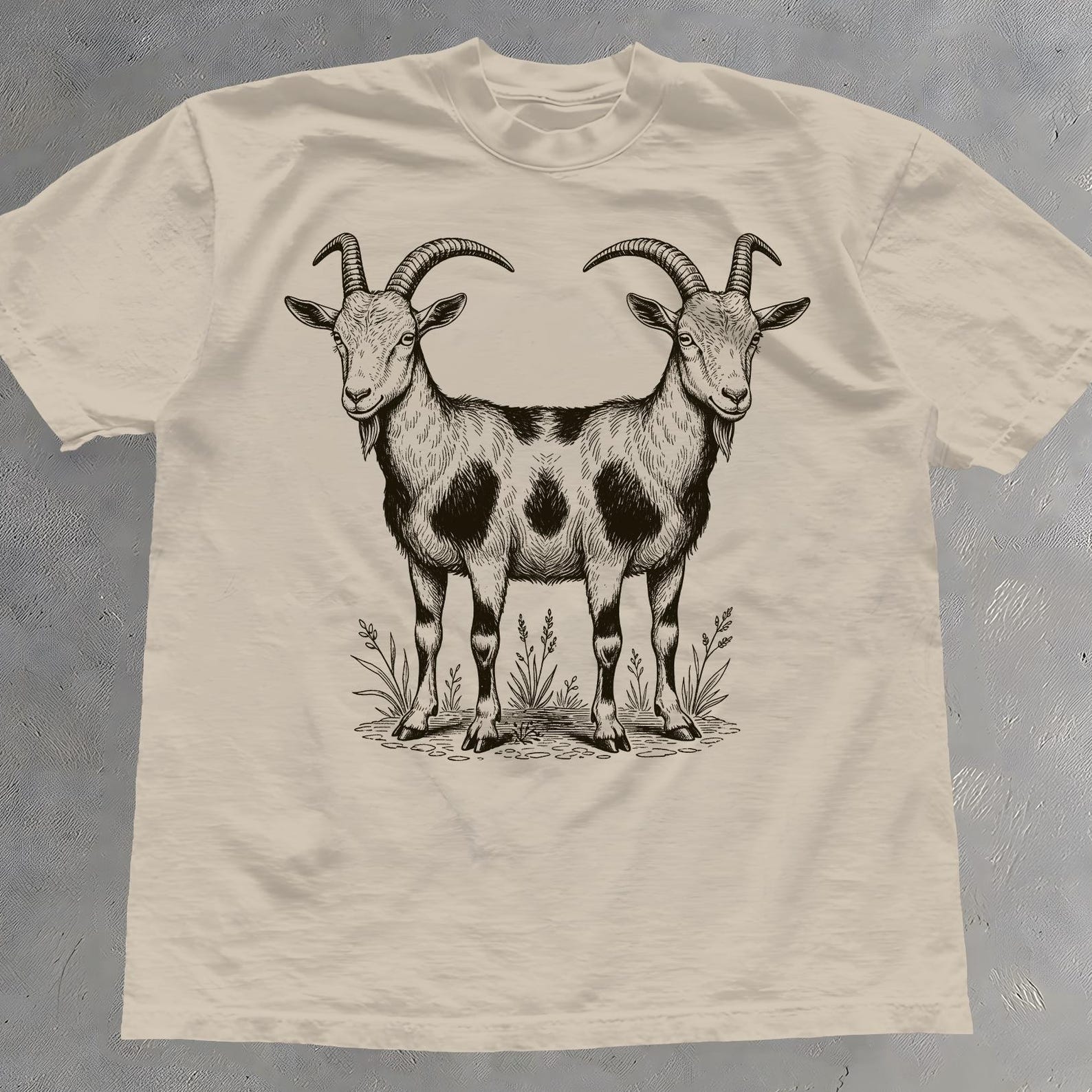 Two Headed Goat Shirt - Vintage Oddities Graphic Tee - Gothic T-Shirt M