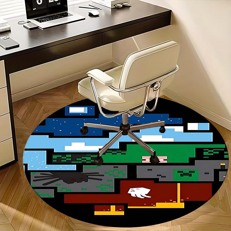 Minecraft Steve,Pixel Art Chair mat Round Rug Office carpet, Machine Washable, Non slip, Suitable for Living Rooms, Bedrooms