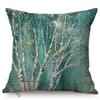 Spring Decoration Blue Flower Blue Birch Cherry Dogwood Blossoms Branch Oil Painting Design Cushion Cover Sofa Throw Pillow Case