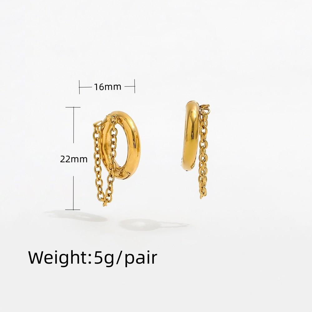 New Trendy Earring  PVD 18K Gold Plated Chain Tassel Huggie Earrings Stainless Steel Earrings