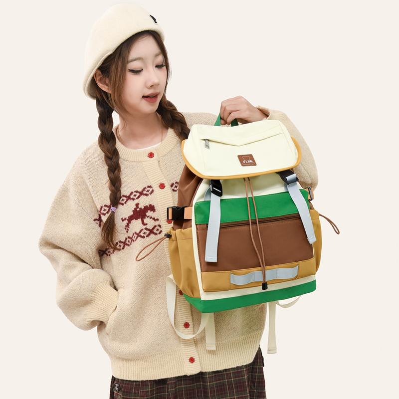 Travel Backpack Color Contrast Backpack Large Capacity Lightweight Student Schoolbag