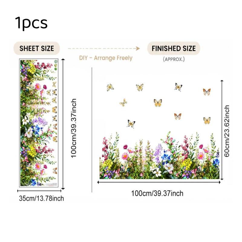 Floral Butterfly Window Static Cling 1/2 Sheets Wildflower Pattern Sticker for Birthday Party Window Decoration
