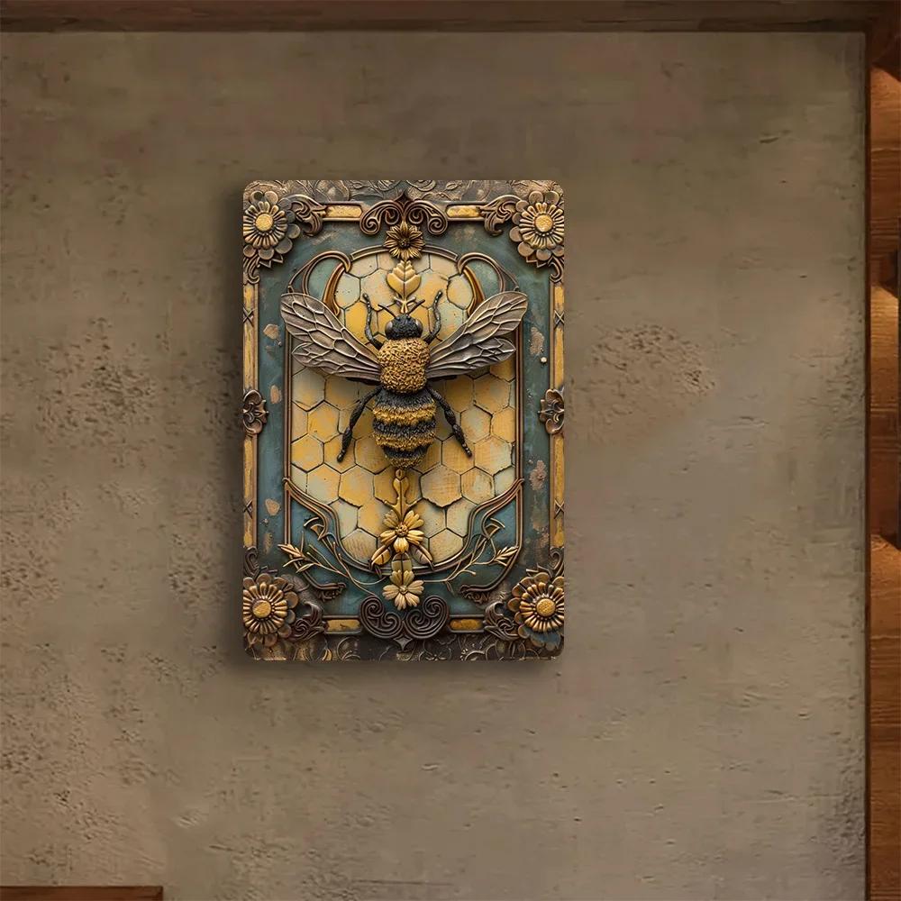 1pcs Vintage Metal Tin Sign Bee Aluminum Metal Tin Sign Wall Decor Sign Garage Home Bar Vintage Metal Decoration