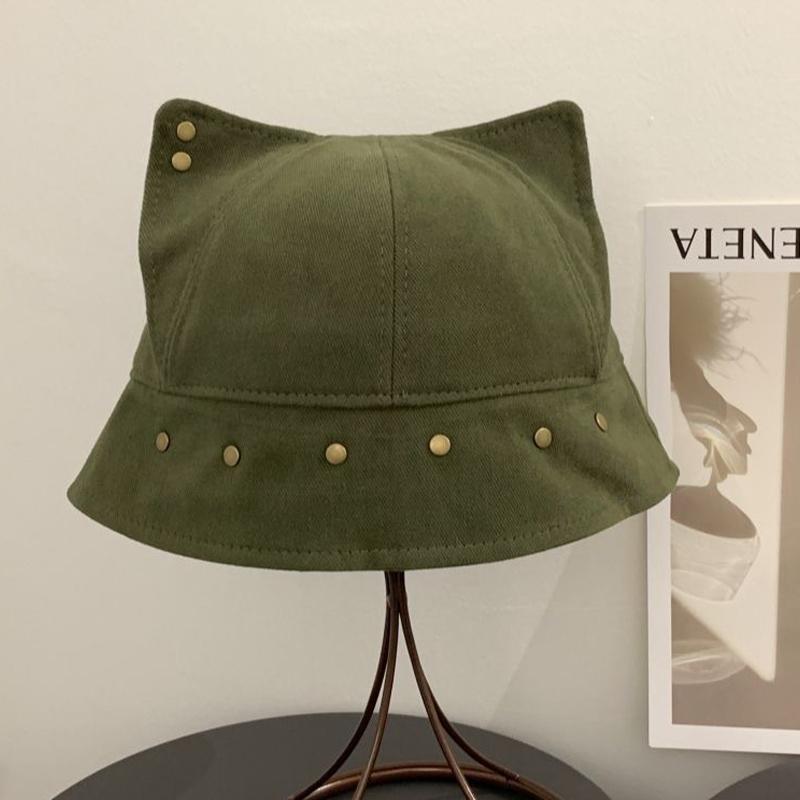 Niedlicher Lustiger Katzenohren Fischerhut Vintage Nieten Vielseitiger Lässiger Fischerhut