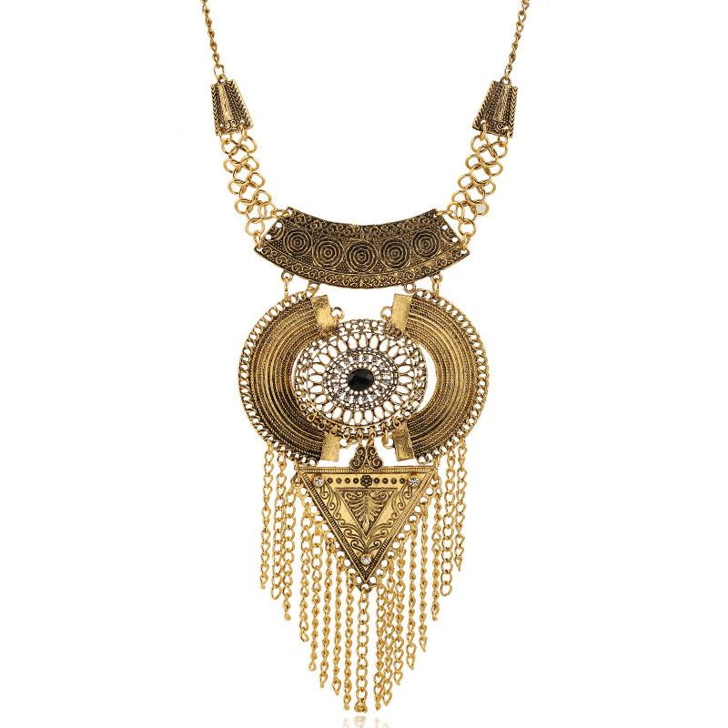 Tassel Long Necklace With Multi Layer Alloy Pendant For Trendy Outfits Retro