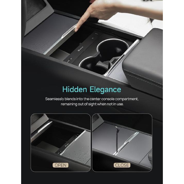 TPARTS Muti-Ports USB Hub For Tesla Model 3 Highland 2024+/Model Y Juniper 2025+, Center Console Hidden Fast Charger With Retractable Cable Model 3/Y