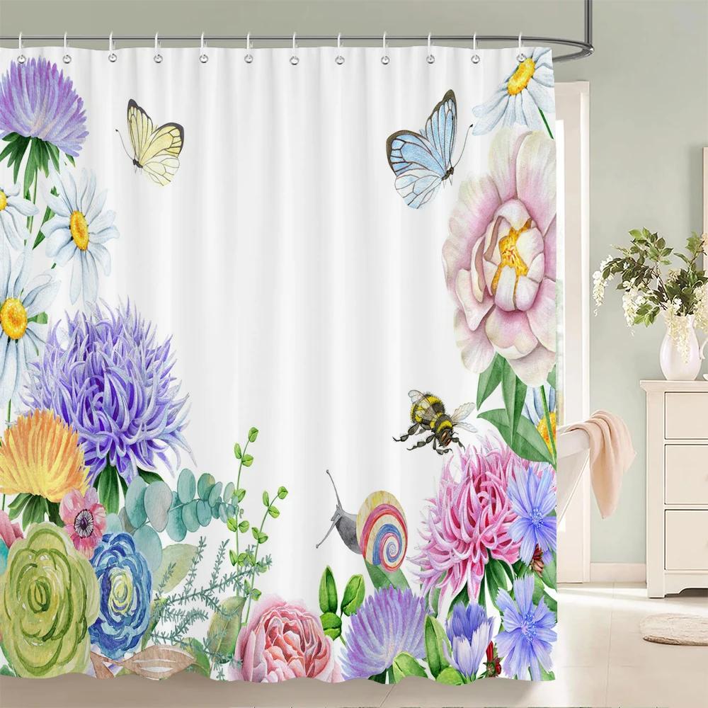 240x180cm Bathroom Waterproof Shower Curtain Beautiful Flower Plant Leaves Printing Polyester Home Decoration Curtain With Hook