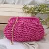 New Large Capacity Straw Woven Bag Solid Color Straw Weaving Straw Crossbody Handbag with Chain Strap Shoulder Bag Beach