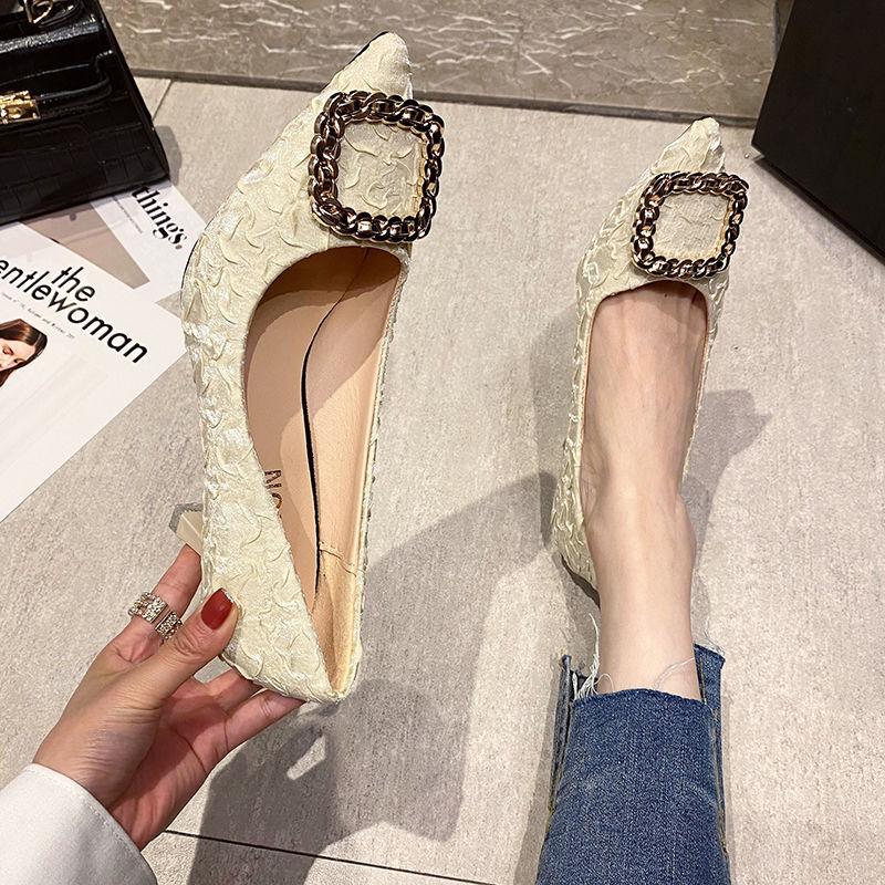 2025 Autumn New Korean Version Pointed Square Buckle Sexy Single Shoes Women's Fashion Thin Light Mouth Stiletto High Heels Women
