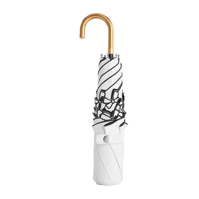 BEPAN Three-fold Handle Sun Umbrella, Portable Embroidered Folding Sun Umbrella, UV Protection, Suitable for Both Sunny and Rainy Days