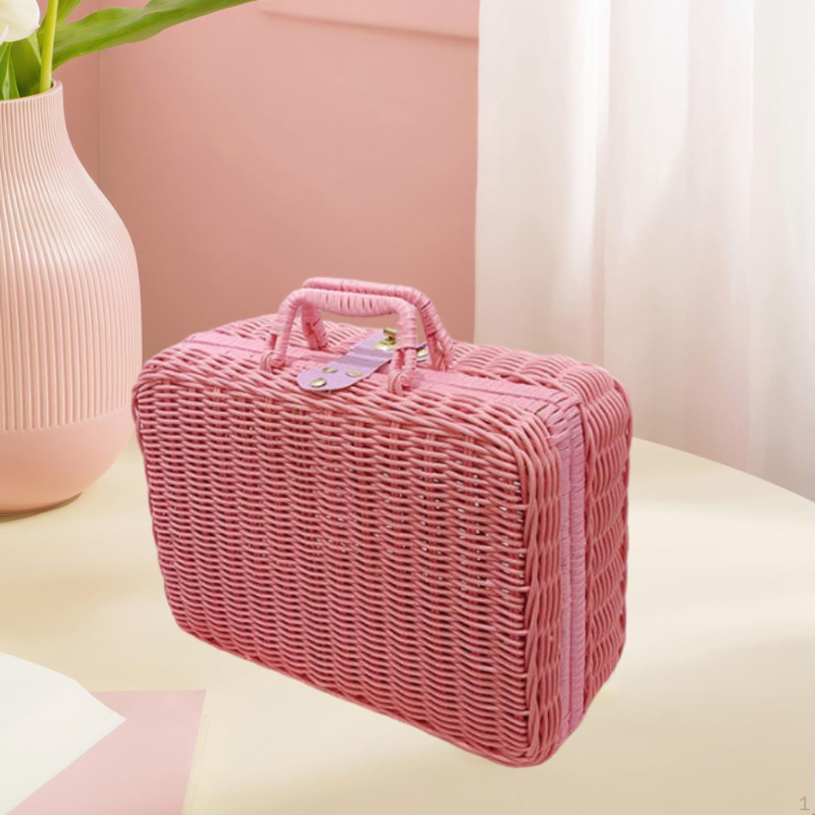 

Сплетенный вручную чехол для хранения вещей для путешествий и ванной комнаты с имитацией ротанга Pink XL