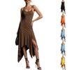 Damen Sommer Ärmelloses Kleid Spaghettiträger Unregelmäßiger Saum Hoher Schlitz Rückenfrei Midi Kleid Lässig Strandmode