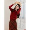 Women's Festive Red 3D Floral Alpaca Blend Sweater