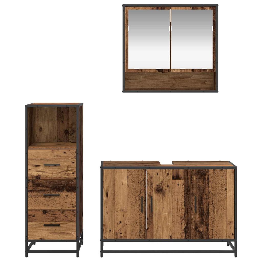 Bathroom Furniture Set with Drawers 3 pcs Reclaimed Wood Effect Particleboard