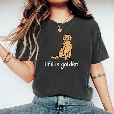 Cute Golden Retriever Dog Mom Tshirt Life Is Golden Shirt Unisex O-Neck T-shirts Casual Short Sleeve Tee English Retriever Gift