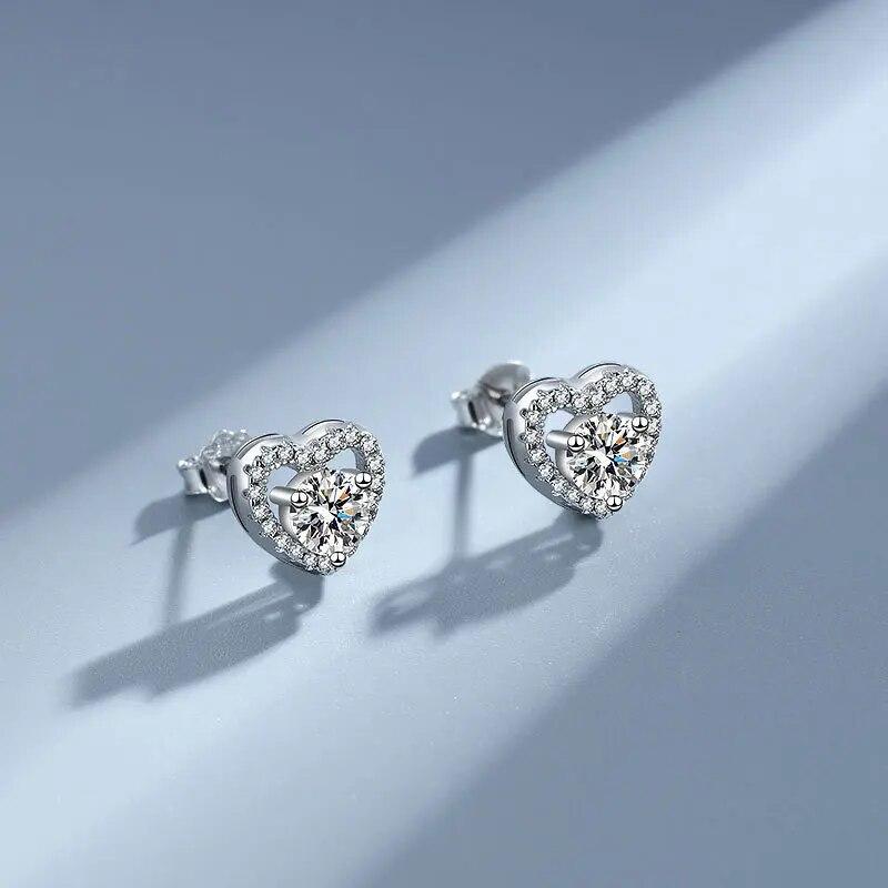 

Серьги из стерлингового серебра 100% 925 пробы для женщин, сертифицированные муассанти D, цветные серьги-гвоздики в форме сердца, круглый подарок на день рождения, ювелирные изделия 0.3Ct