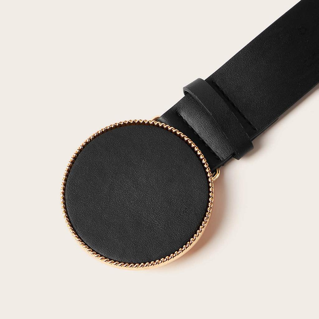 New Women's Big Round Buckle Leather Inlaid with European and American Classic Belt