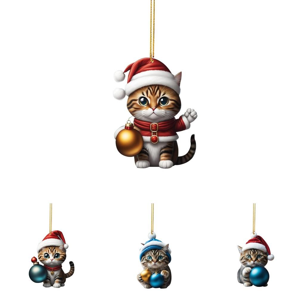 Cartoon Cat Unique Car Hanging Decor Festive Acrylic Gift For Christmas Enthusiasts