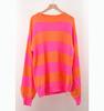 Plus Size Women Striped Spliced Round Neck Pullover Sweater Loose Lazy Autumn Wear