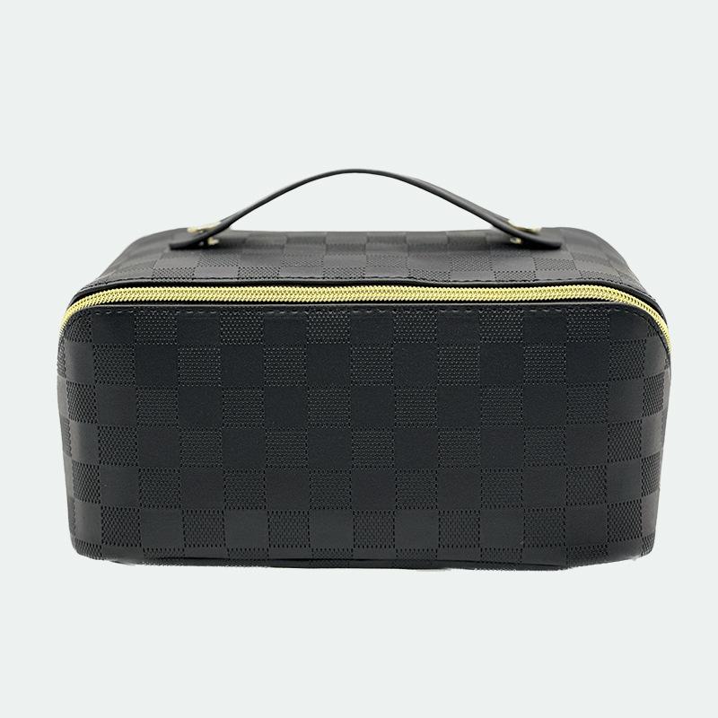 

Checkered Large Stylish Capacity Cosmetic Bag For Women Portable Travel Storage чорний