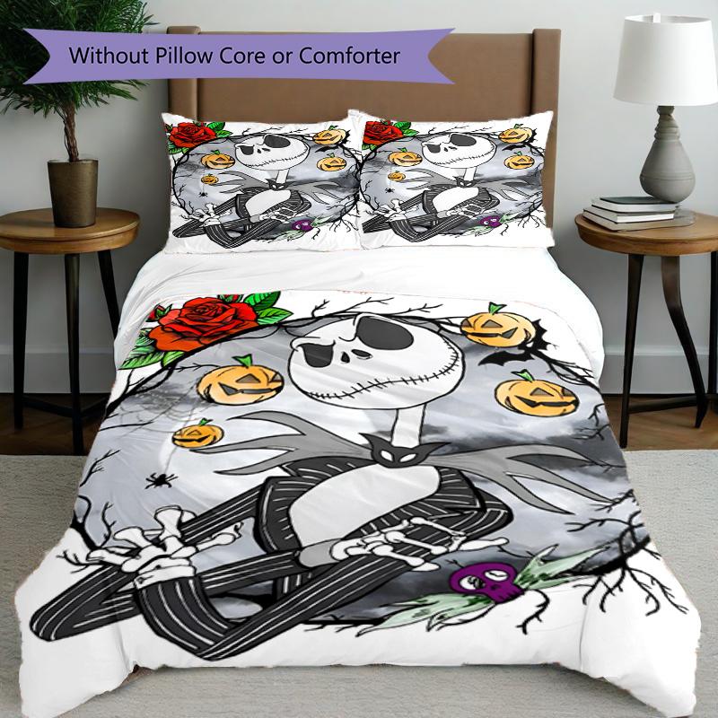 3pcs Duvet Cover Set (1*Duvet Cover + 2*Pillowcase, Without Core), The Nightmare Before Christmas Print Bedding Set, Bedroom Decor, All‑Season, Birthd