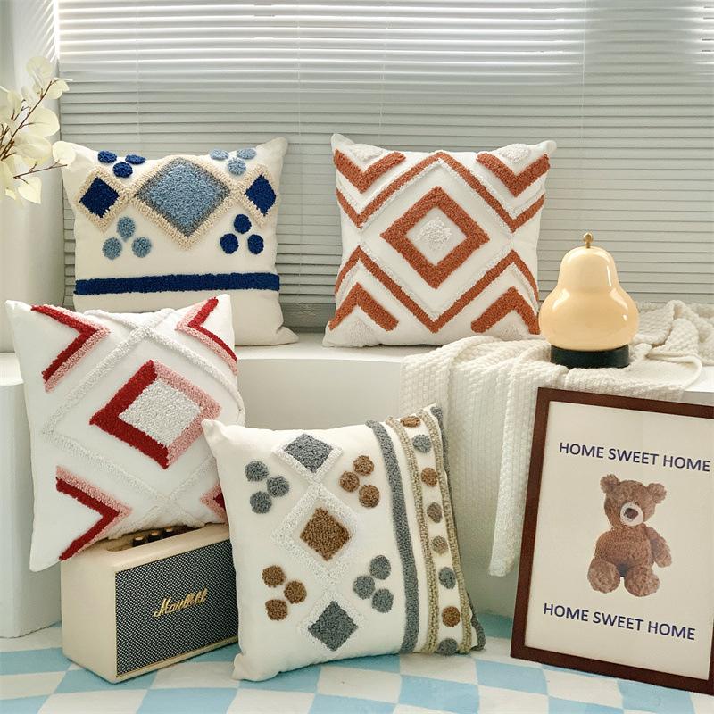 Federa Cuscino Decorativo in Velluto Ricamato 45x45CM Copricuscino Lombare Stampa Bohemien Decorazione Casa