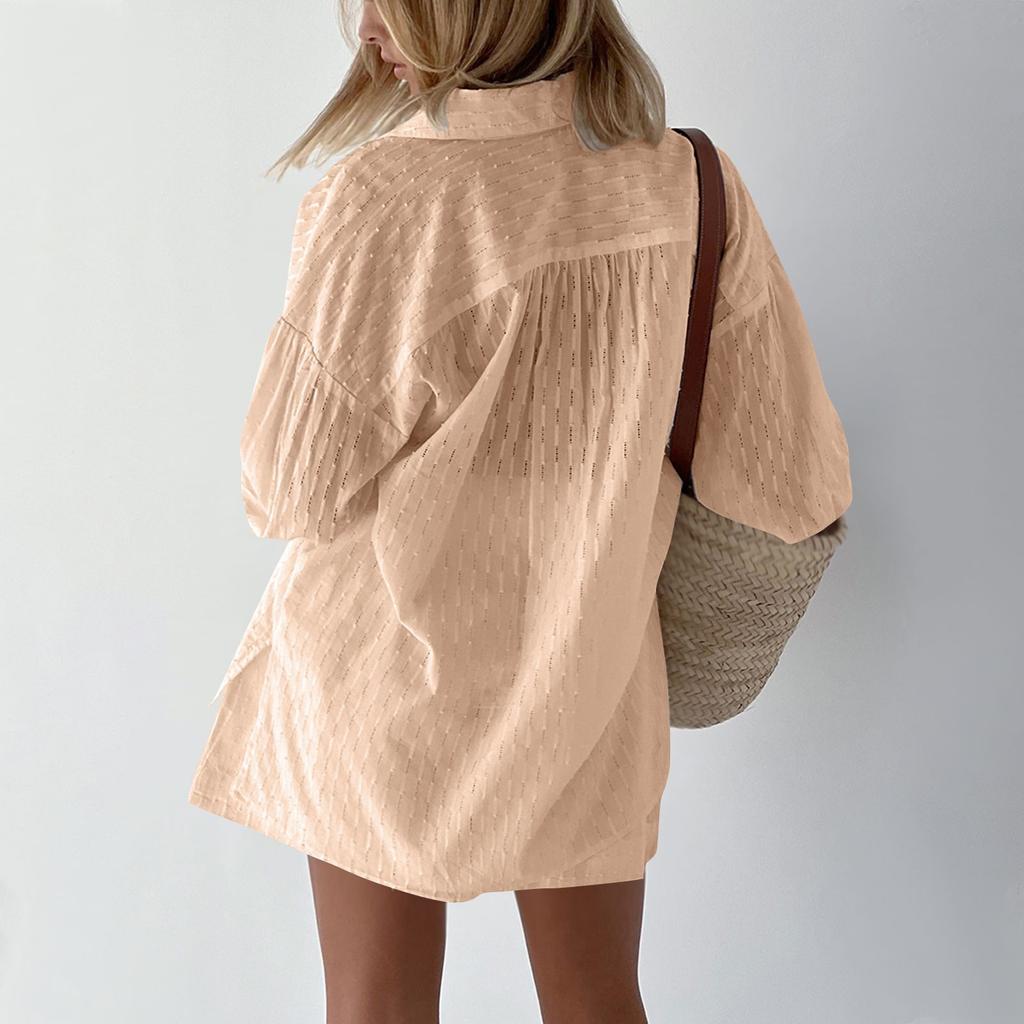 Lässige Mode Farbe Damenhemden Puffärmel Elegante Oberteile Shorts Lässiger Anzug