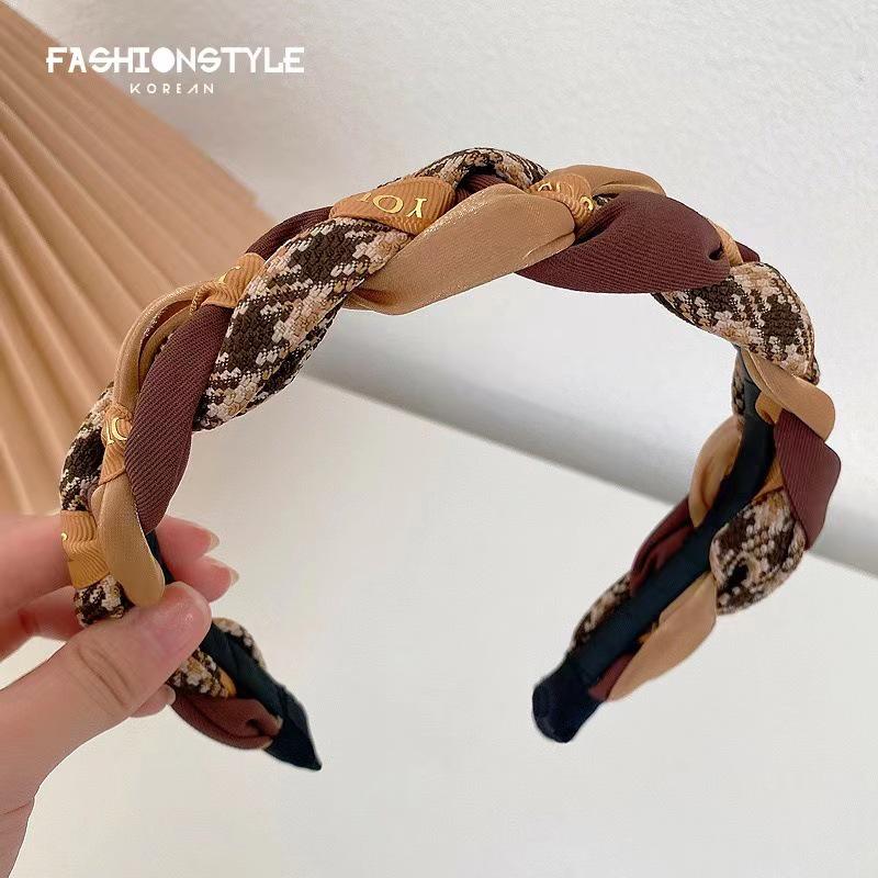Retro French Wide Skull Top Sponge Headband for Women - Milk Coffee Color Hair Accessory