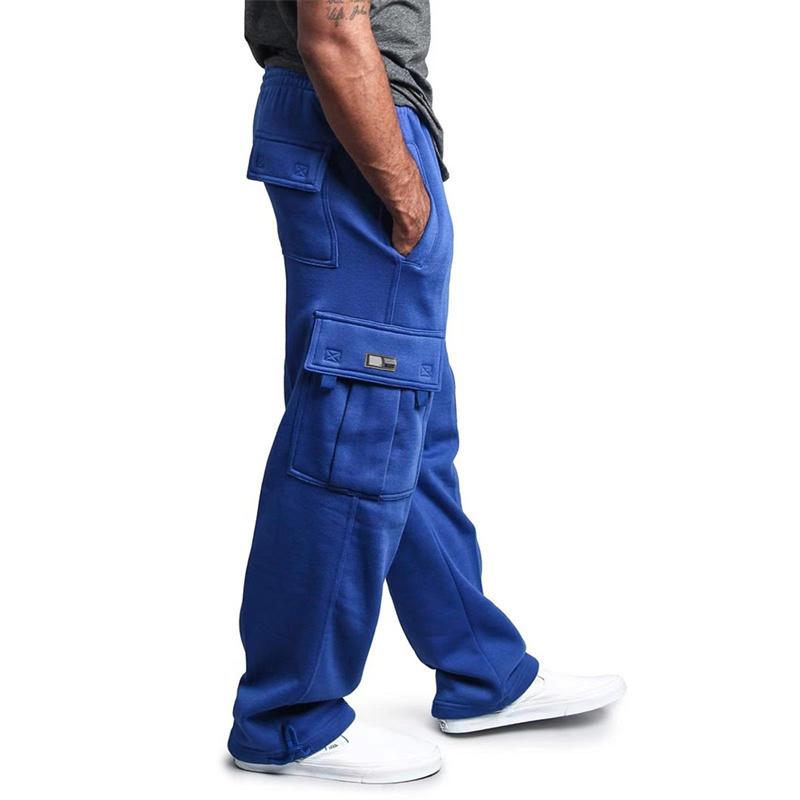 Spring Autumn Men's Casual Sports Pants Solid Color Multi-Pocket Straight Leg Trousers Loose Large Size Men Cargo Pants