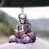 Flat Halloween Acrylic Surface Pendant With Reading Skeleton Design For Decor