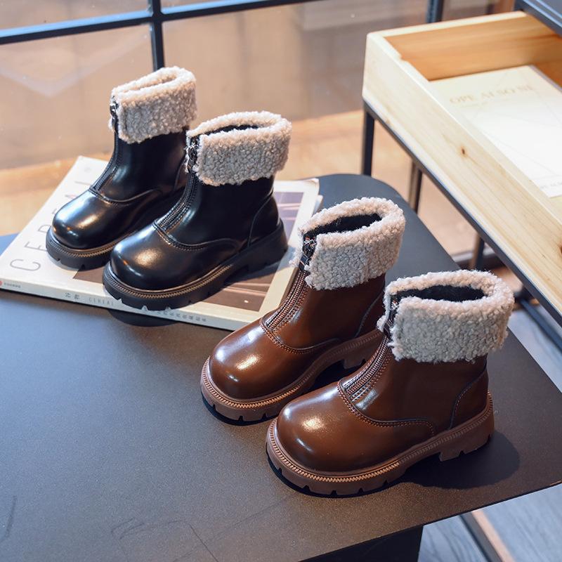 Children's Boots 3-18 Years Old Fall Winter Padded Thickened Girls Cotton Shoes Soft Non-slip Kids Leather Boots