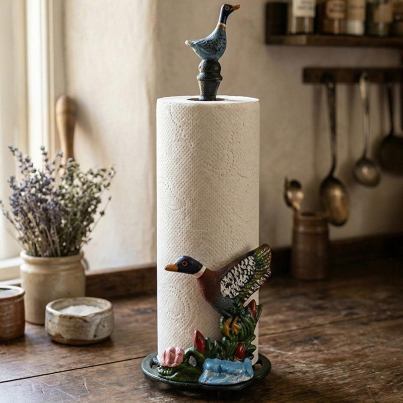 Künstlerischer Eisenenten-Küchenrollenhalter mit stabiler Konstruktion Einzigartiger Enten-Serviettenhalter für moderne Wohnaccessoires
