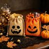 Cute Holiday Gift Sacks 2 Pcs Halloween Burlap Bags with Drawstring, Trick or Treat Ghost Face Pumpkin Prints Candy Pouch, Reusable Goodies