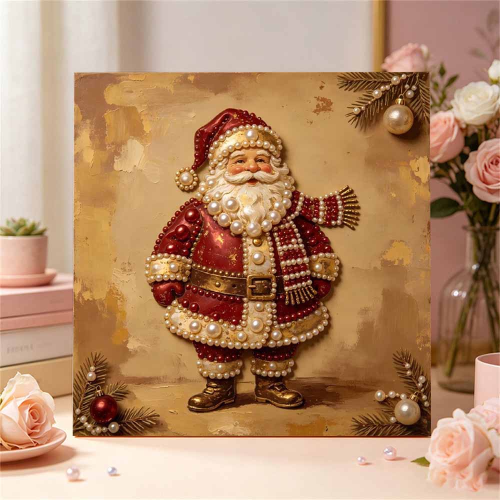 Small Framed Pearl Painting Kit Santa Claus DIY Shiny Bead Art Creative Leisure Craft Ready to Display Home Decor Holiday Gift Wall Art