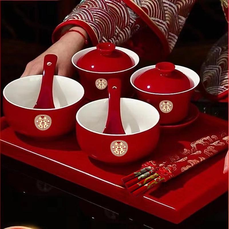 Wedding Essential Tea Cup and Bowl Set - Happy Change Mouth Dowry Tea Set
