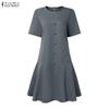 ZANZEA Vestido Casual de Verano para Mujer de Manga Corta y Color Sólido con Cuello Redondo