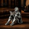 Vintage Armor Sculpture Medieval Reading Knight Resin Statue Armored Book Nook Figurine Warrior Statue Gift Sculpture Shelf Decor Ornament